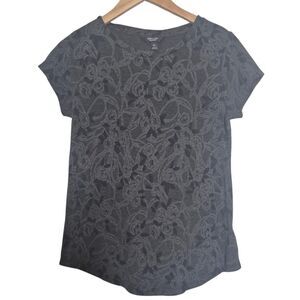 Simply Vera Vera Wang Grey Short Sleeve Floral T-Shirt Size XS